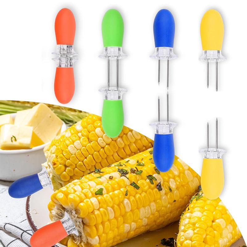 

8Pcs Corn Holders Stainless Steel Corn Cob Holders Corn on The Cob Holders Skewers BBQ Fork Skewers with Silicone Handle