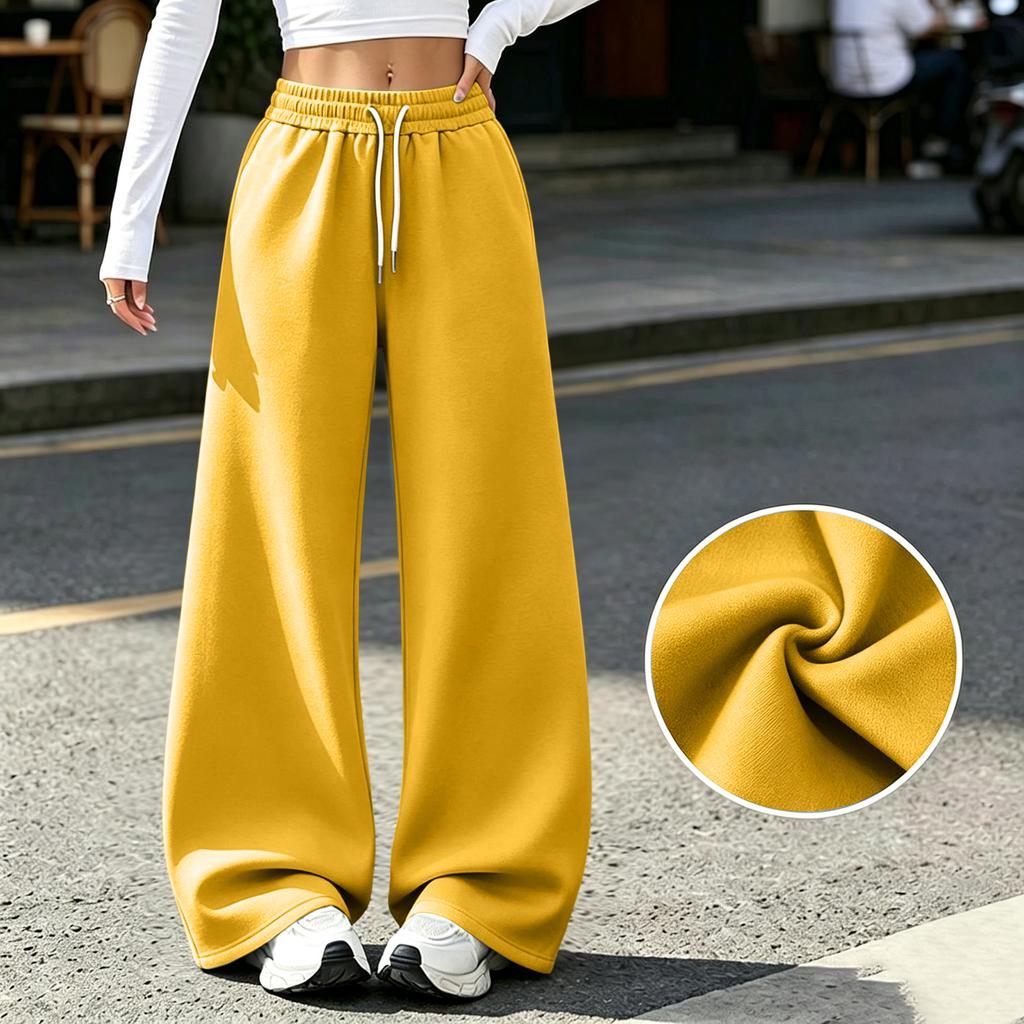 Women's Casual Wide Leg Sweatpants with Pockets Lined Drawstring Joggers for or Athletic Wear