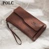 Men's Leather Wallet Clutch Bag Long Purse Zipper Money Clip Black Business Organizer Wallet Male Handy Bag