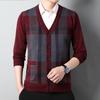 Men's Wool V-Neck Cardigan: Autumn & Winter Knit Long Sleeve Sweater - Thick, Warm, Business Style for Middle-Aged & Dad's Wear.
