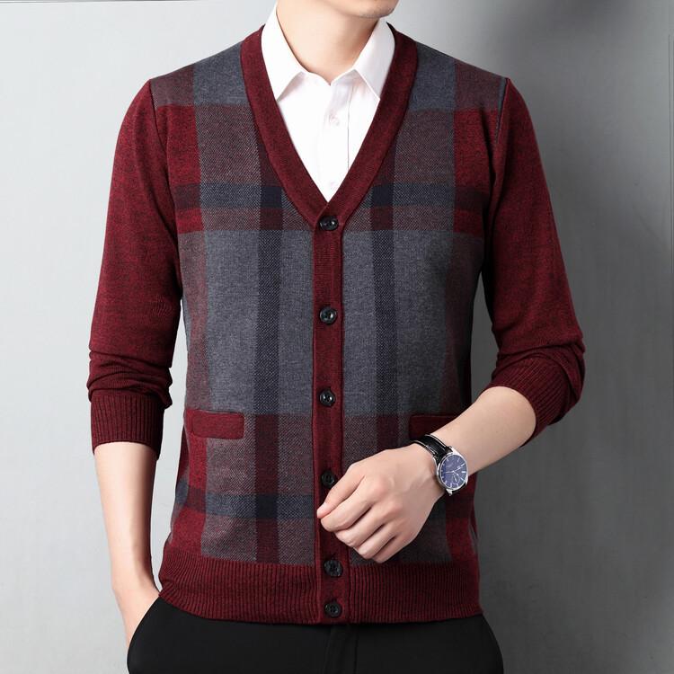 Men's Wool V-Neck Cardigan: Autumn & Winter Knit Long Sleeve Sweater - Thick, Warm, Business Style for Middle-Aged & Dad's Wear.