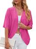 Women's Open Front Three Quarter Sleeve Cardigan Loose Fit Solid Knit Shrug Elegant Casual Hollow Out Kimono Cover Up For Spring Daily Outfit