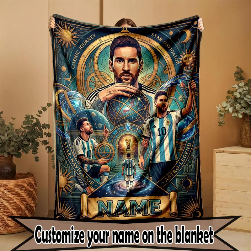 Couverture Personnalisée avec Nom, Impression Leo Messi, Décoration Intérieure, Chambre à Coucher, Canapé, Camping, Canapé, Cadeaux pour Anniversaire Noël