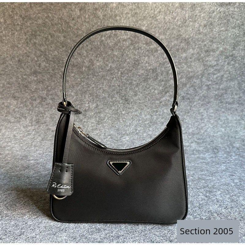 

Nylon Satchel Vintage Mid-Ancient Kendall Jenner Hobo Underarm Satchel Three-in-One French Stick Retro Shoulder Bag Black 2005