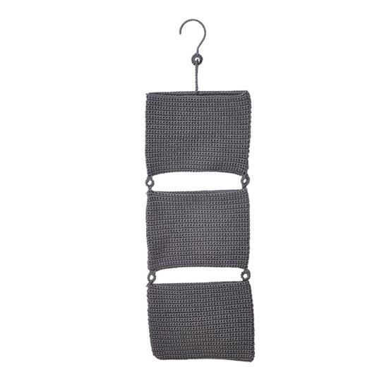 

3-Tier Hanging Storage Bag Handwoven Breathable Mesh Cotton Wall Organizer with Hooks for Magazines Remote серый