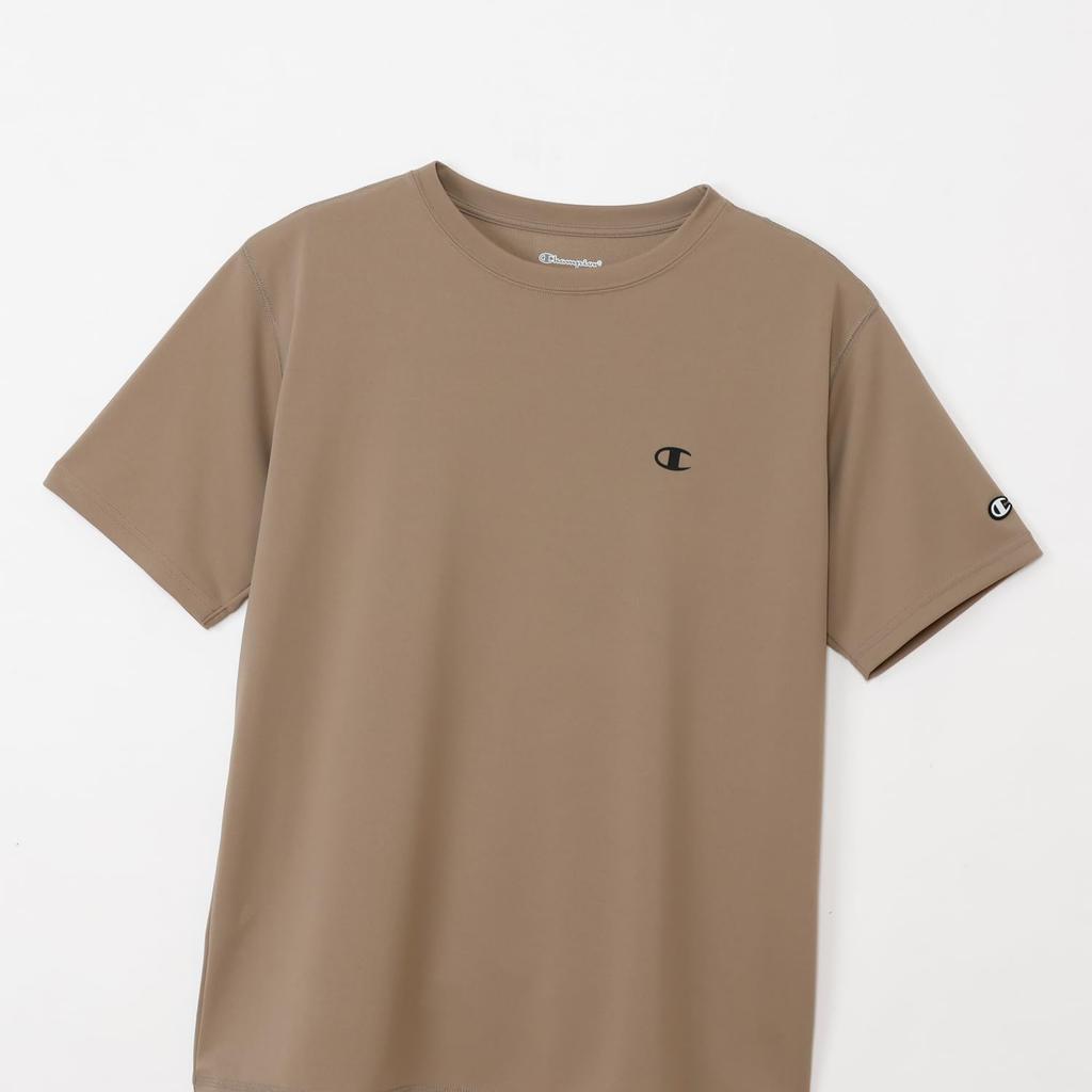 Champion Short Sleeve Round Odor UV Logo Men's T-Shirt, C3-CS350Z, Greige, Neck, Antibacterial, Resistant, Quick-Drying, Protection, One-Point