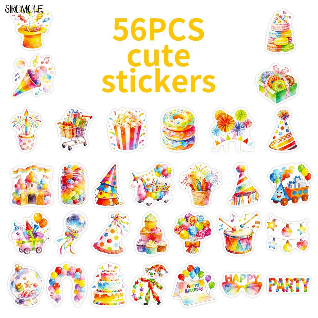 103056PCS Birthday Party Graffiti Stickers Balloon Cake Candy Elements DIY Toys Guitar Luggage Suitcase Graffiti Sticker