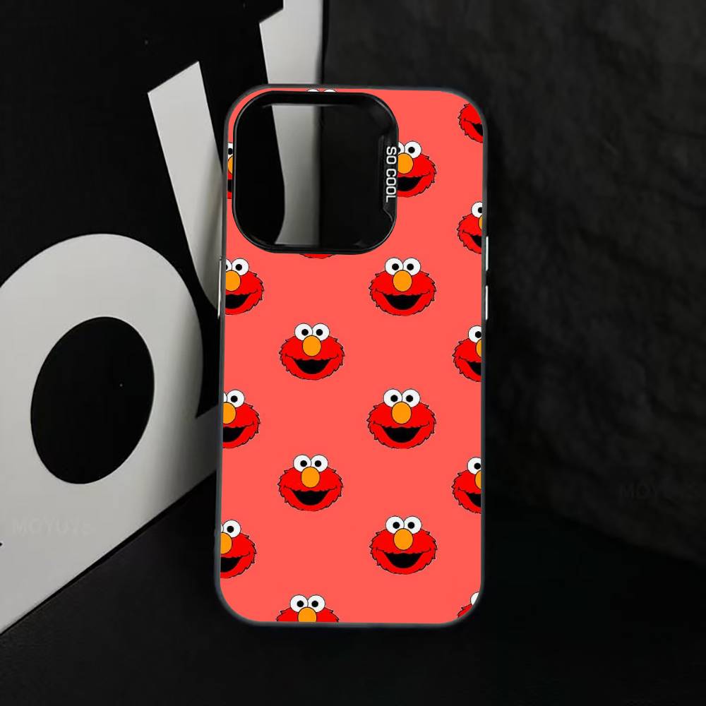 Cut Cartoon E-Elmo Phone Case For iPhone 17,16,15,14,13,12,11 Plus,Pro Max,XS,Colored Silver Plated Inside Cover