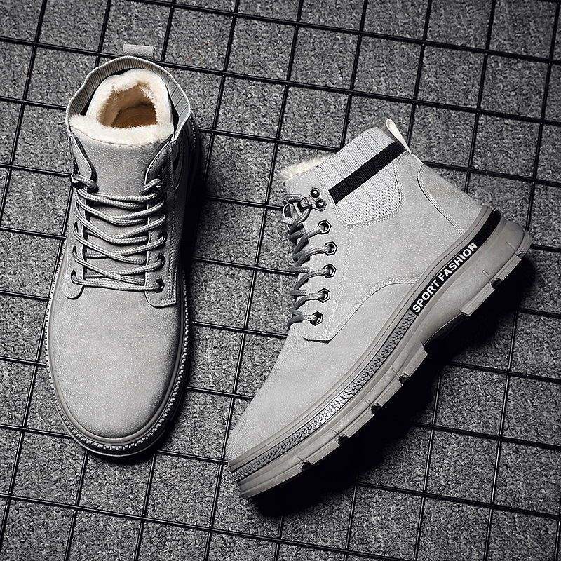2025 winter new velvet thickened warm snow boots men's versatile casual Martin boots high-top tooling boots cotton shoes