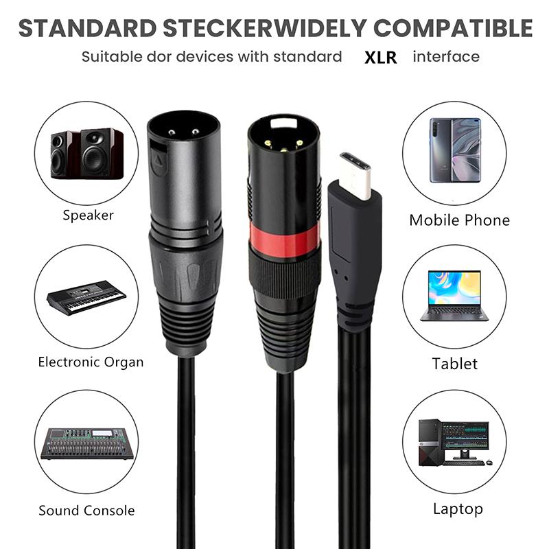 1M Usb-C To Dual Xlr Male Audio Cable Type-C To 2 Xlr Adapter For Tablet Phone Laptop For Iphone For Macbook For Samsung