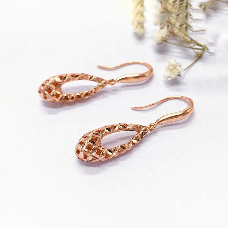 Exquisite Russian Purple Gold Car Flower Water Drop-Shaped Ear Hook Light Luxury Rose Gold Hollow Rhombus Earrings Jewelry Women