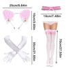 Catgirl Costume Accessories Cats Ear Headband Lace Collar Necklace Gloves and Knee High Sock for Women Girl Cosplay