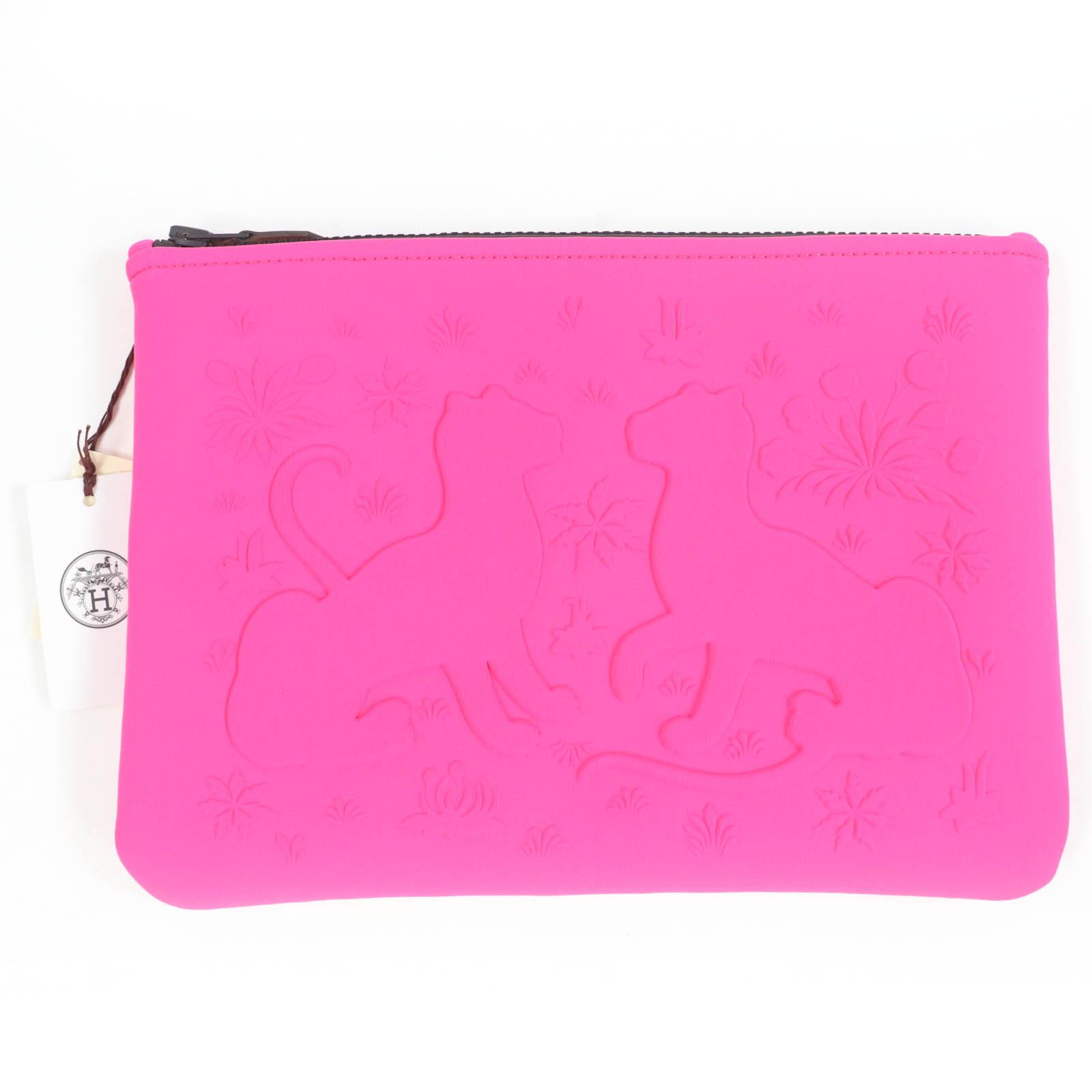 

Pristine HERMES Pouch Neoban Truth Flat MM Cheetah pink polyamide Women Used