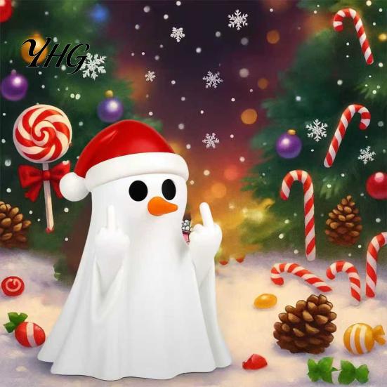 Cute Ghost Ornament Christmas Pen Holder with Santa Hat, Funny Desktop Organizer, Decorative Stationery Halloween Tabletop Statue, Holiday Decor