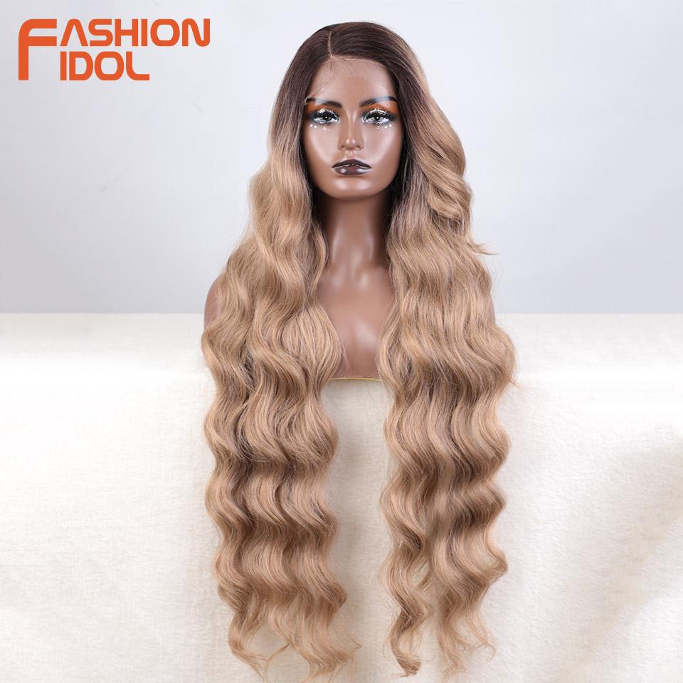 

FASHION IDOL 36inch/90cm Deep Wave Cosplay Wigs Synthetic Lace Front Wigs For Black Women Fiber Part Lace Wigs Super Long Wavy (as the picture,150%&36inches-90cm&Lace Front)