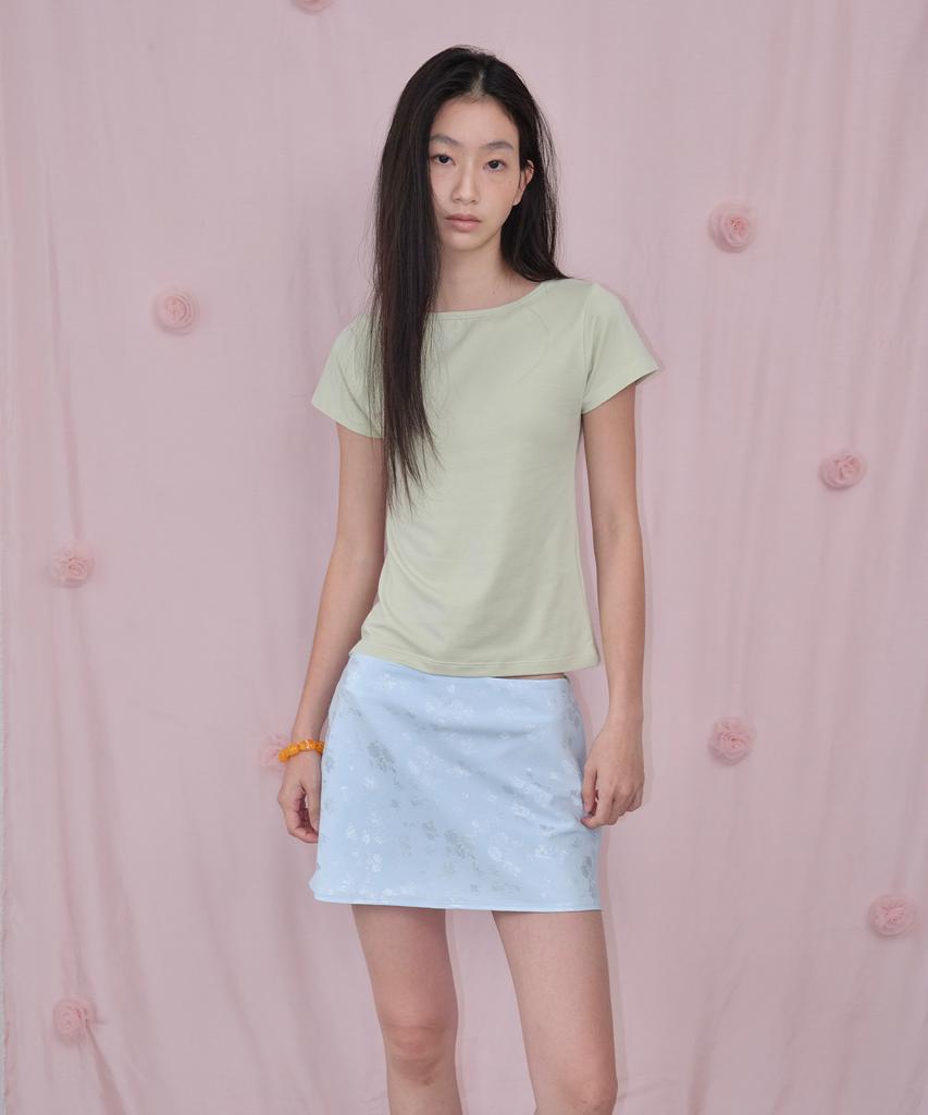The Porta Floral Jacquard Mini Skirt, Baby Blue