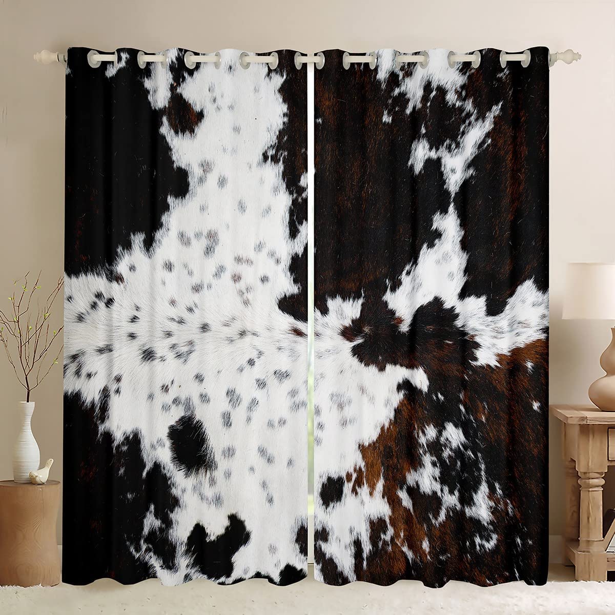 Raamgordijnen Patchwork Koeienbont Print Gordijnen Voor Woonkamer Keuken Slaapkamer Moderne Raambekleding Gordijnen Jaloezieën 100W130H(CM)40x51in&Hook