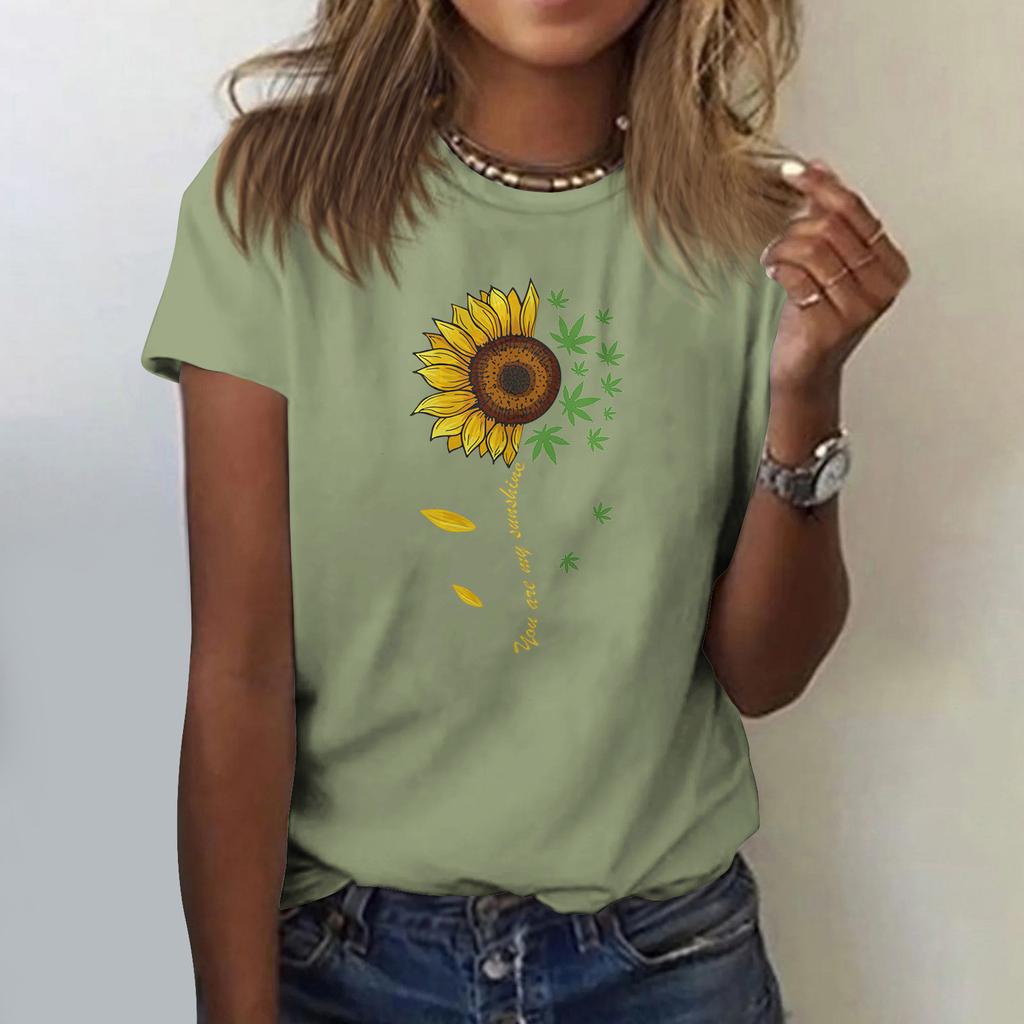 Sunflower Damen-Hemdoberteil mit süßem Aufdruck, kurzärmelig, Rundhalsausschnitt vorne und Schulter, Vintage-Kurzarm, Sommer-Lose-Shirt-Oberteil