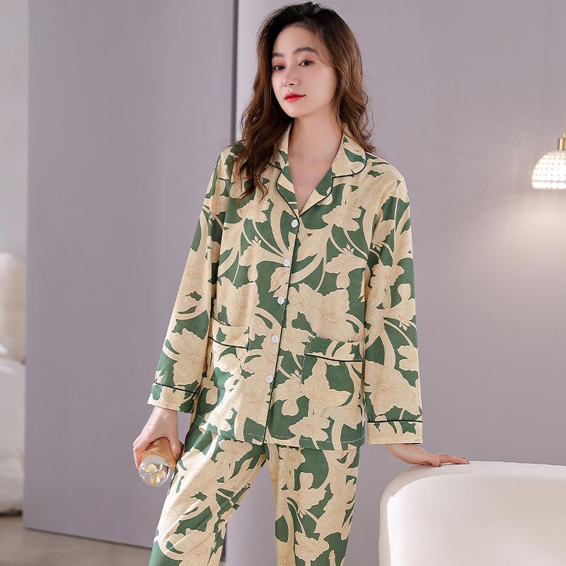 Pajamas Women'S Pure Cotton Long-Sleeved Women'S Thin Mid-Autumn And Winter Cotton Large-Size Loungewear