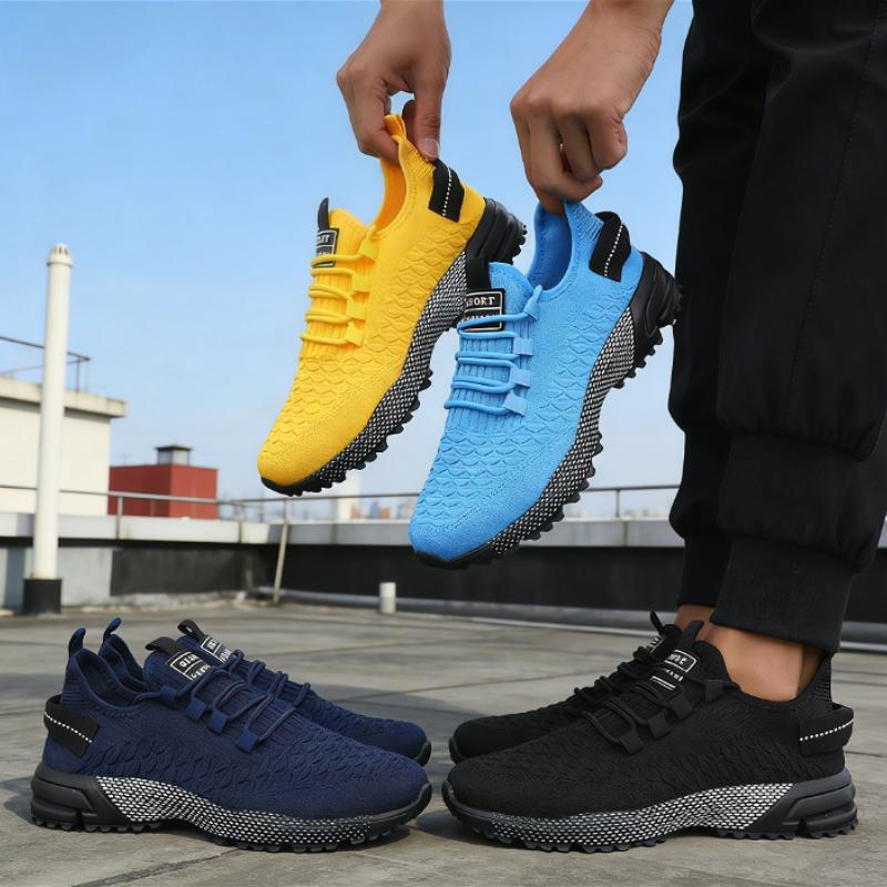Modern Men's Sneakers Breathable Mesh Knit Running Shoe Material Shock-Absorbing Sole Comfortable Casual Flace Up Shoes for Men