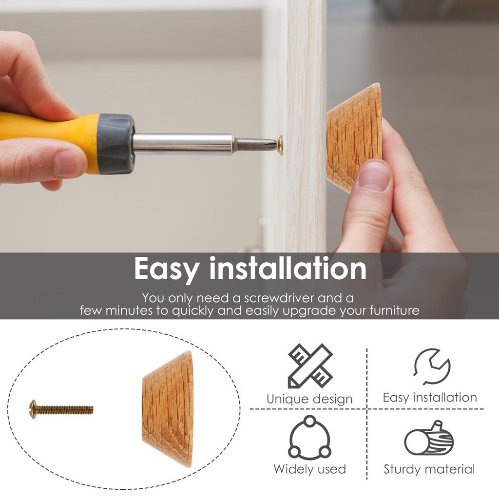 6 Pcs Round Wooden Cabinet Knobs with Screws Easy To Install Single Hole Furniture Handles Hardware for Wardrobe Dresser Closet
