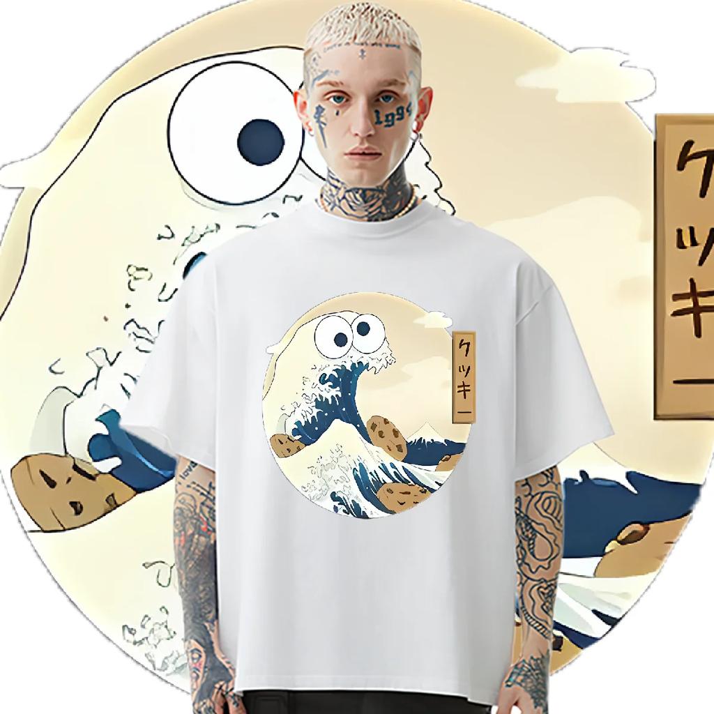 Wellen Rundhalsausschnitt Übergroßes lockeres T-Shirt Vintage Klassische Herren Tops Grafik Rapper T-Shirt Mode Straßenkleidung Bequeme dehnbare T-Shirts