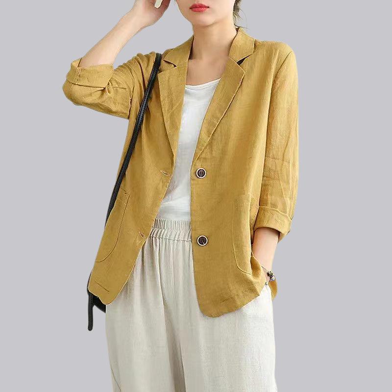 2025 Women's Fashionable Autumn Casual Cotton-Linen Short Blazer
