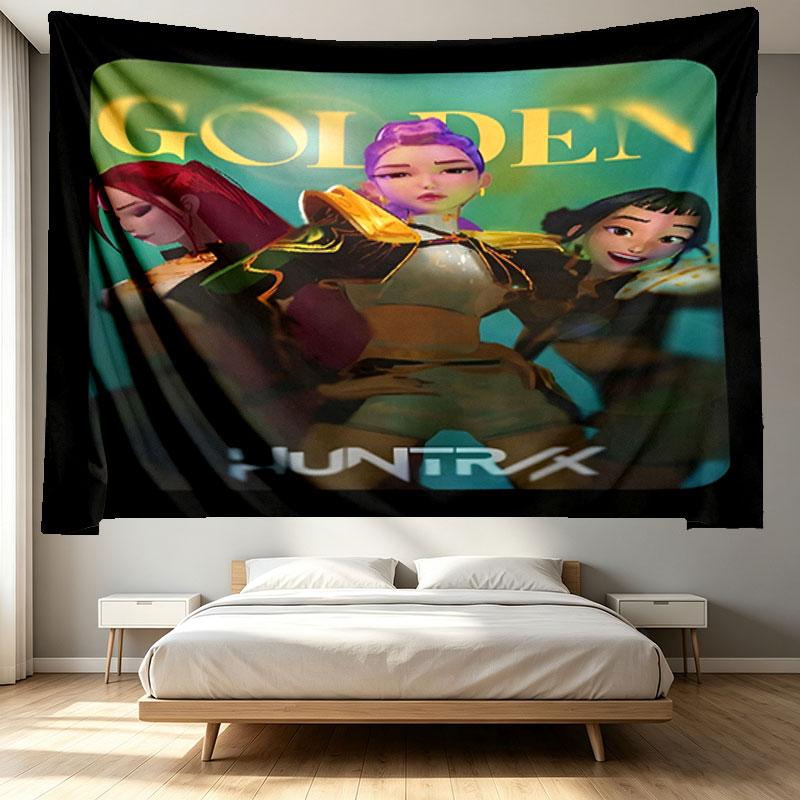 KPop Demon Hunters Print Tapestry - Portable Wall Decor Cloth, for Home, Dorm, Travel, Bedroom, Living Room - Ideal Birthday Housewarming Gift