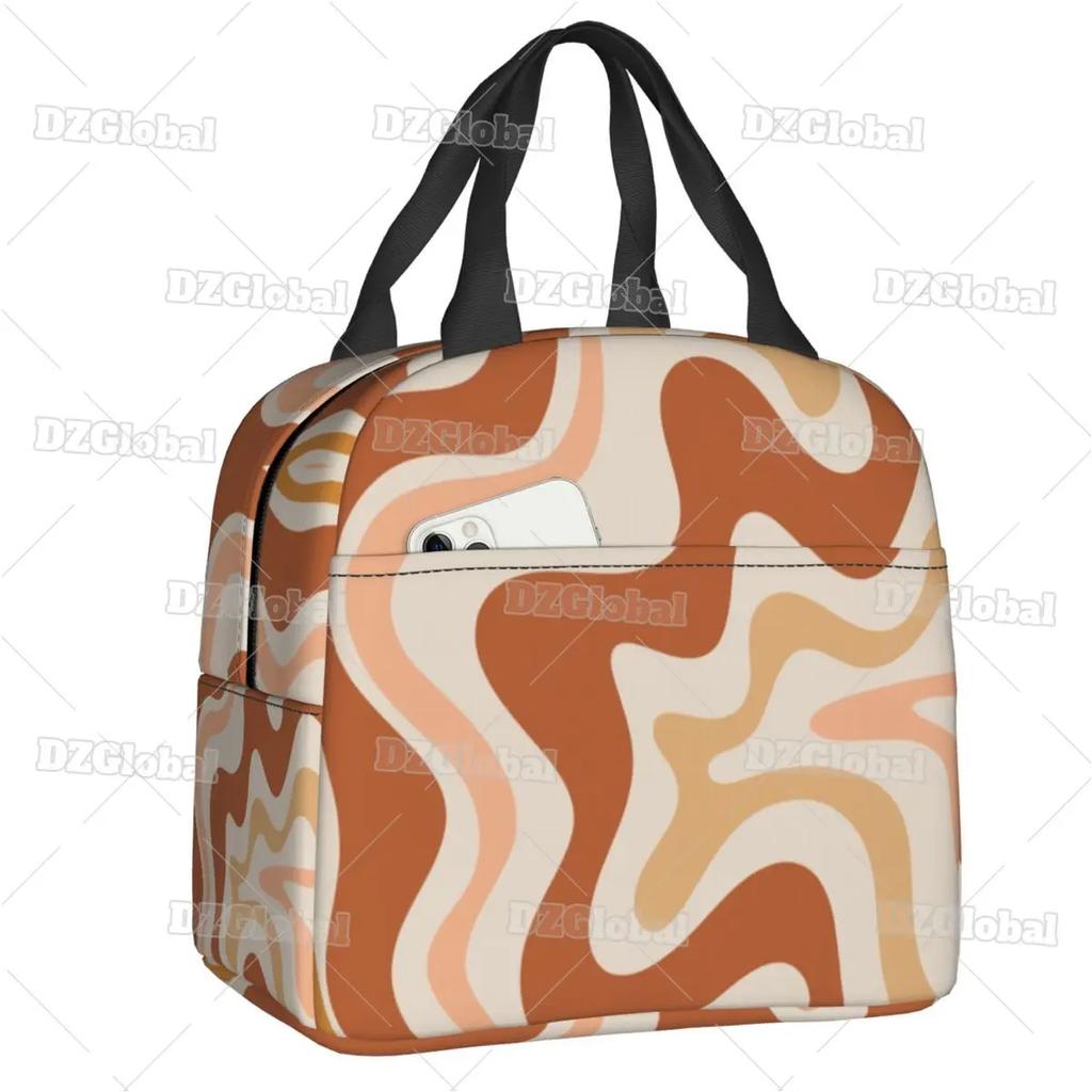 Liquid Swirl Abstract Pattern In Sage Green Insulated Lunch Bag Geometric Art Cooler Thermal Bento Box For Women Kids Food Bags