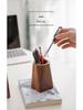 Retro Walnut Solid Wood Pencil Holder - Student & Office Desktop Stationery Storage Box Gift