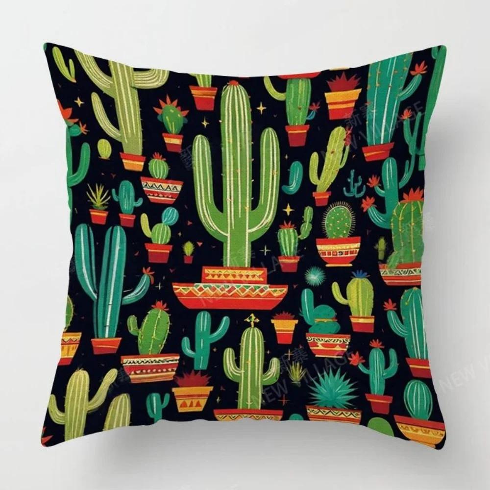 Colorful Cactus Patterns Pillow Covers Pattern Cushion Cover Suitable for Sofa Bedroom Car Pillow Cover
