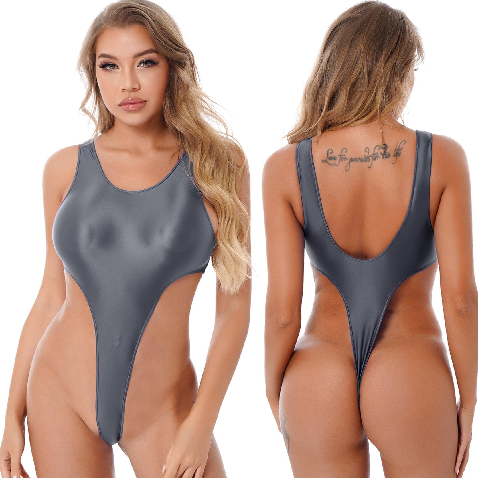 

Женский цельный купальник-стринги с высоким вырезом и низкой спиной для женщин M серый