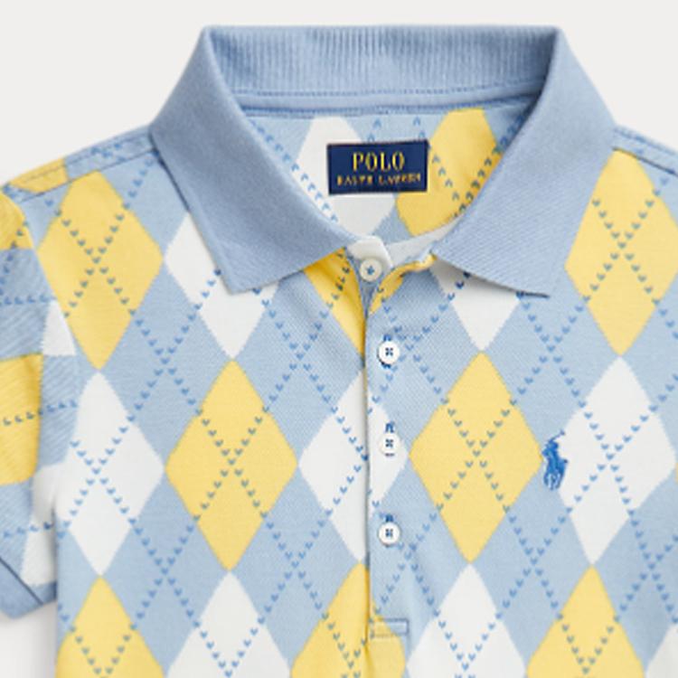 Polo Ralph Lauren Polo Dress Ss24 Diamond Pattern Polo Collar Short Sleeve Kids Dresses Blue CWPODRSG3D20823-400