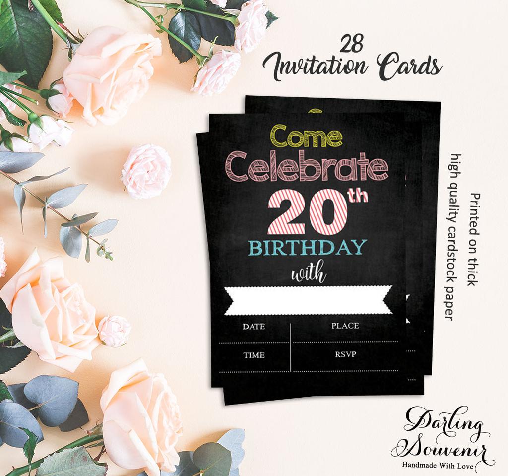 Darling Souvenir Black Birthday Invitation Card Printable Fill or Write In Blank Invites Party Supplies Pack Of 28 5 x 7