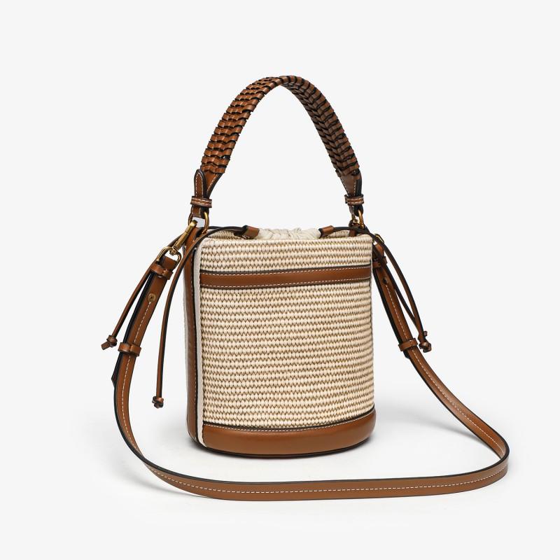 ZR Similar Cross-border Women s Bag Fashionable Travel Color Matching Shoulder Portable Cross-body Woven Bucket Straw Vacation