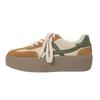 Cowhide color matching platform spring new round head lace-up casual board shoes retro ah Gan shoes