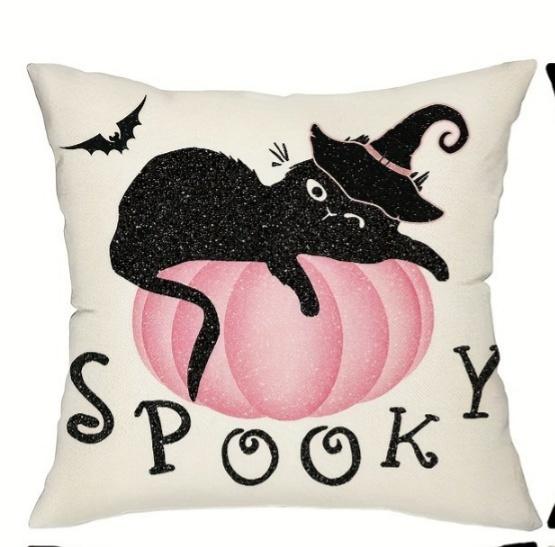 1pc Pink Halloween Cushion Cover Cute Cat Pumpkin Printed Washable Cover Halloween Themed Party Living Room Bedroom Decoration