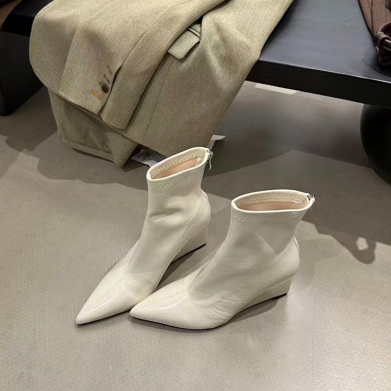 Autumn Winter Vintage Weges Heel Women Ankle Boots Fashion Pointed Toe Shoes Female Party Stripper Short Booties  De Muje