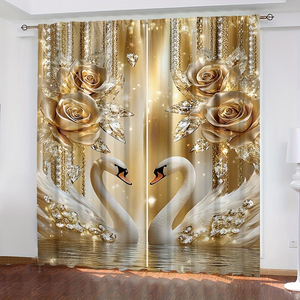 

2 шт. Елегантні світлофільтруючі поліестерові штори з квітковим візерунком та золотим листям, з кишенею для карниза – для вітальні, спальні, кухні та ванної кімнати 100*130 Rod Pocket 1pcs