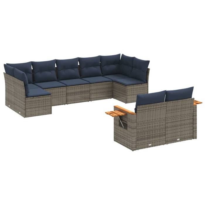 VidaXL Salon de Jardin avec Coussins 9 pcs, Canapés de Patio, Ensemble de Meubles, Mobilier de Terrasse Exterieur, Gris 3227132