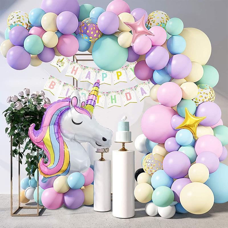 

Unicorn Birthday Balloon Pink Purple Blue Confetti Balloon Happy Birthday Banner Baby Shower 147pcs Unicorn Balloon Chain B