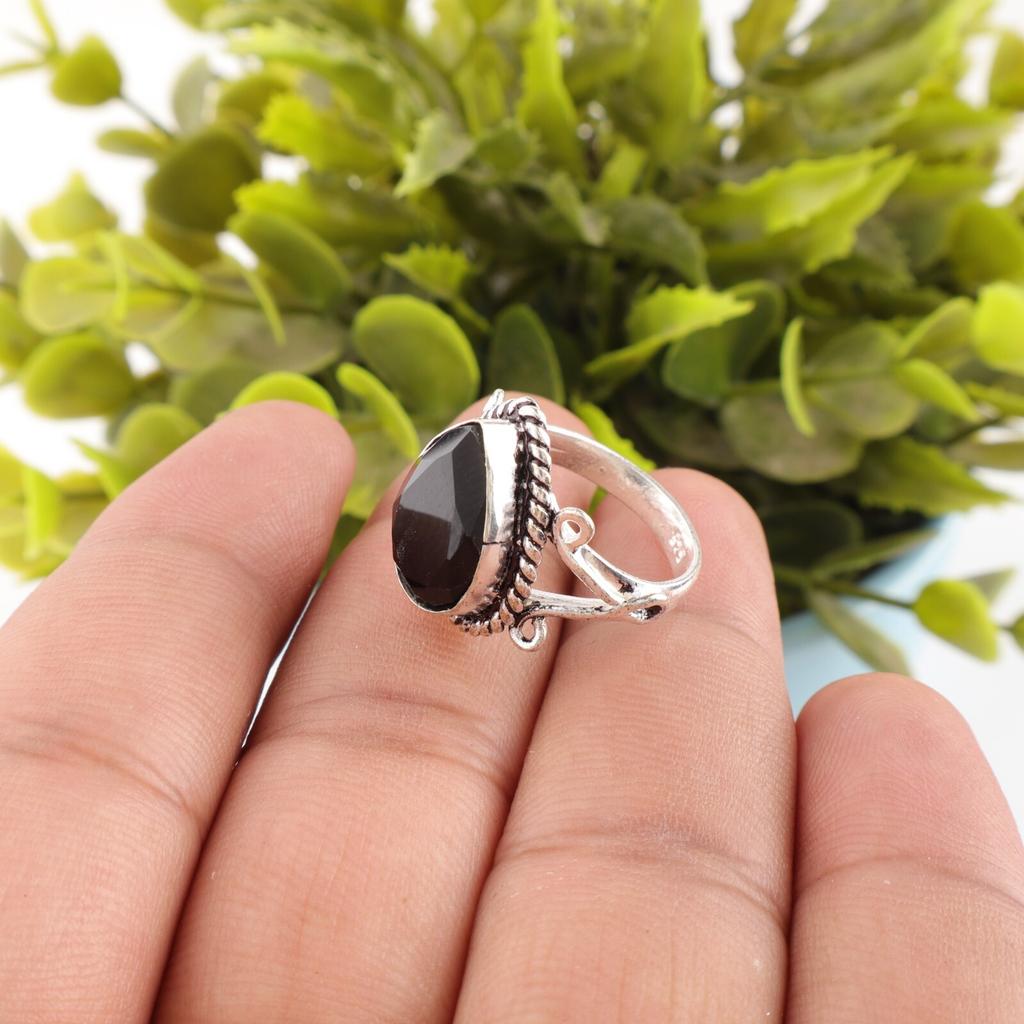 Black Onyx Gemstone 925 Sterling Silver Jewelry Handmade Beautiful Ring For Gift RR-57-18