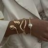 DIEZI 3 style Pearl Cuff Bangles Punk Hip Hop Men Gold Silver Color Metal Water Drop Spring Bangles  Women Bracelet Jewelry