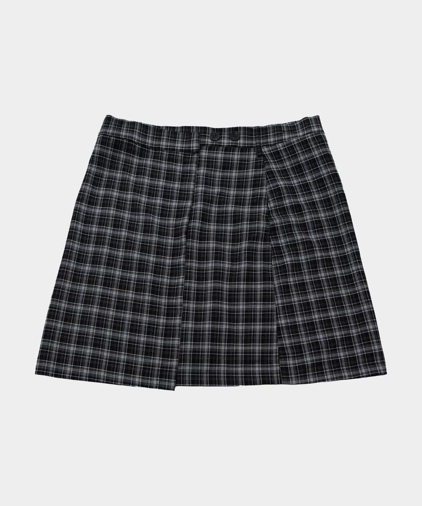 SOME PLACE Check Wrap Skirt Layered Basic Cotton Wide Pants Set [Black]