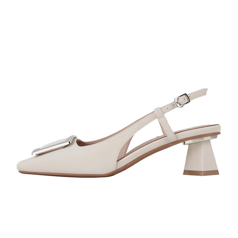 Square buckle sheepskin back empty thick heel high heels femininity bag head square head commuter sandals back strap