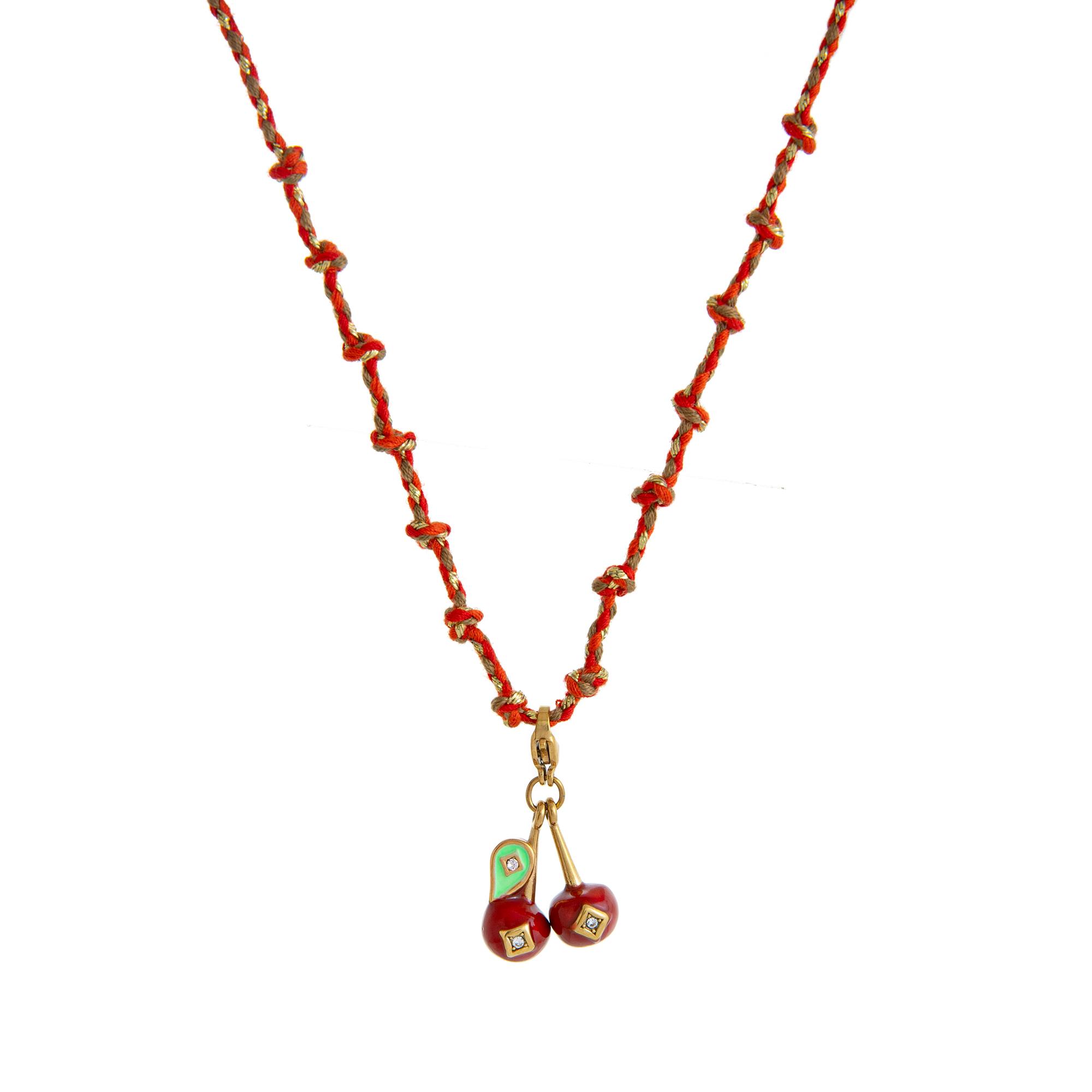 Women s Retro Fashionable Bow Cherry Bag Necklace with Multiple Pendants Simple Elegant Jewelry Accessory 45cm