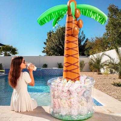 JOYFY 60'' Inflatable Palm Tree Cooler Beach Theme Party Pool Balloons Decorat Luau Hawaiian Birthday Party Summer Drink Cooler