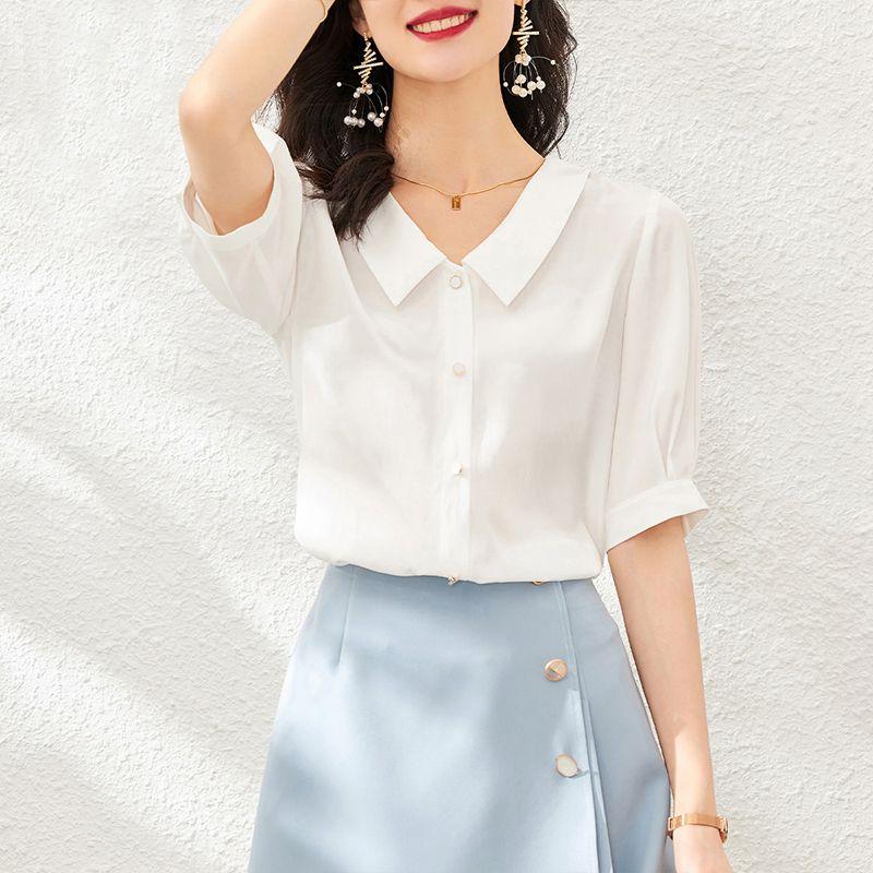 

OSA Chiffon Shirt Tops Stylish Niche Style Short Sleeve