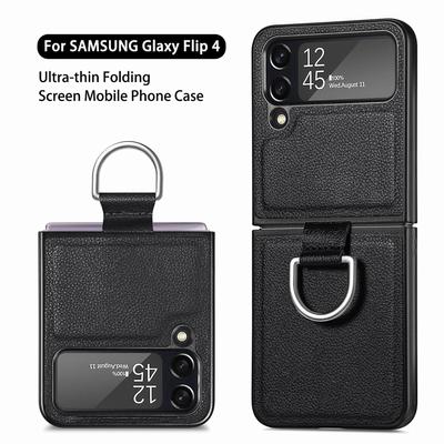 Matt érzetű vékony ujjgyűrűtartó bőr tok Samsung Galaxy Z Flip4 5g Flip 4 Flip3 Flip 3 ejtésgátló telefontáskához