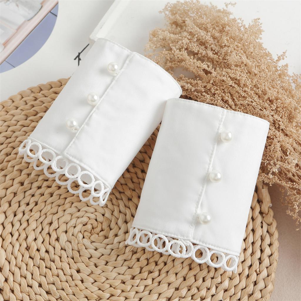 Girls White Ruffles Fake Sleeved for Womens Sweater Shirt Wrist Cuffs Wild Elbow Sleeve Pleated False Cuffs Skirt Decorative